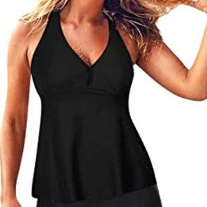 Black Swimsuit Tank Top V Neck Sport Top Coverup